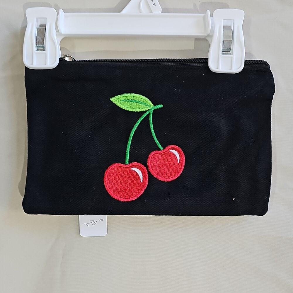 8 Other Reasons Black Cherry Embroidered Canvas Makeup Pouch